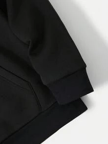 SU ER Men's Casual Card Print Hooded Sweatshirt With Pocket, Autumn/Winter - Black - View 6