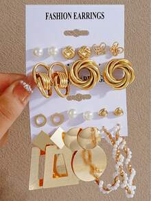 10/22/44/46pcs Fashionable & Elegant Butterfly, Heart, Rhinestone & Faux Pearl Geometric Design Earring Set For Women, Suitable For Vacation, Date, Party, Christmas, Birthday, Daily Wear