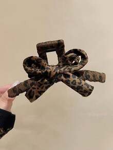 1 件花卉豹纹复古风格发夹，高端刘海夹，百搭秋冬发饰，适合日常使用，优雅爪夹冬季发夹 - 彩色 - 查看 2