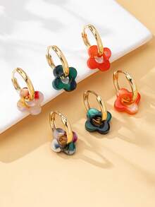 3 pares de pendientes de trébol de cuatro hojas coloridos y lindos de moda