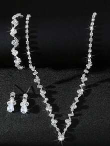 4pcs Elegant Claw Chain Jewelry Set For Women – Includes Zirconia Earrings, Bracelet, Choker Necklace, Perfect Formal Dress Accessories For Weddings, Parties, Or Special Occasions – Stylish Multi-Piece Set To Elevate Your Look - 銀色 - 查看 5