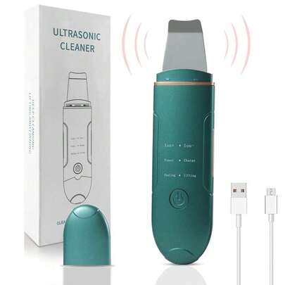 Limpiador Facial Ultrasónico Recargable USB de Acero Inoxidable Verde - Exfoliador y Depurador de Poros para Piel Mixta, Elimina Espinillas