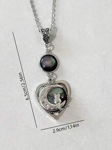 1pc Vintage Gothic Heart-Shaped Cat & Moon Pendant Necklace, Jewelry Gift Suitable For Women Everyday, Party, Travel