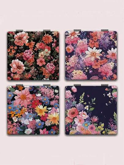 1pc Vintage Rose Folding Makeup Mirror, Double-Sided Pattern Handheld Mirror For Women