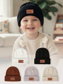 1pc Mini Tag & Ingot Embroidered Knit Beanie Hat, Y2K Style Kids Outdoor Casual Versatile Winter Cold Weather Hat, Suitable For Daily Wear - Knitted Hat - View 2