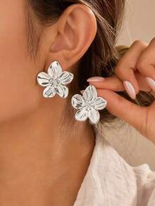 1/5 Paar modische, leichte ABS-Kunststoff-Ohrringe/Ohrstecker mit glatten 5-Blüten-Blumen, Blättern, Tropfen, kreisförmigen Elementen und Herzformen, geeignet für den täglichen Gebrauch von Frauen, tolles Geschenk für Freunde und Familie (kostengünstiges Material) - Silber - Übersicht 4