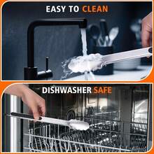 12 英寸 304 不锈钢和硅胶厨房烹饪钳，坚固的烧烤拉丝锁定食物钳，符合人体工程学的握把，黑色 - 黑色 - 查看 11