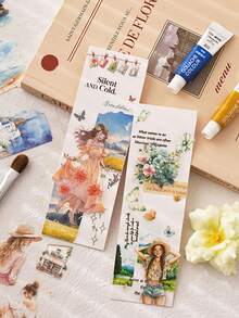 20张轻便故事剪贴贴纸，双层白色墨水图案清晰丰富，4种款式可选，DIY手账贴纸，返校季剪贴簿用品，趣味贴纸，Kindle剪贴簿用品 - 彩色 - 查看 7