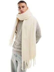 1pc Men's Solid Color Thick Warm Scarf, Fashionable Tassel Design Versatile Shawl, Suitable For Daily Warmth And Outfits, Autumn/Winter Season