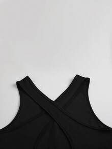Women's Fitness Criss-Cross Strap Sports Tank Top, Gym Workout Casual Sleeveless Shirt - Black - View 6