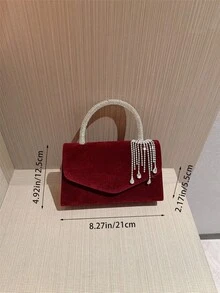 女士优雅水钻流苏设计晚装手拿包，闪亮钻石手提包，奢华派对钱包，适合正式礼服、婚礼、舞会、浪漫新娘，流苏图案随机发送 - 酒紅色 - 查看 8