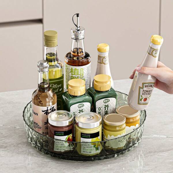 360° Rotating Kitchen And Bathroom Storage Box | Multipurpose Plastic Tray For Spices, Condiments And Small Bottles | Versatile Countertop Design With Textured Surface, Spice Rack | Rotating Design | Durable Plastic