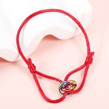 1pc Fashionable Colorful Stainless Steel Handmade Braided Triple-Loop Colorful Lucky Bracelet, Gift For Couples