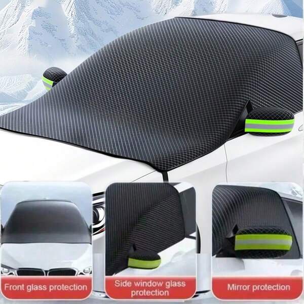 Magnetic Car Windshield Sun Shade - Thick Oxford Cloth, Anti-Freeze Sun Shading, Heat And Snow Proof, Black Decor And Reflective Strip For Enhanced Visibility, Smooth Car Windshield Protection Cover Design, Magnetic Attachment