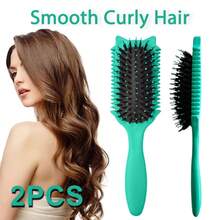 2PCS Professional Curl Defining Brush For Coils, Waves & Curly Hair - Reduce Frizz & Breakage, Add Volume & Shine | Ergonomic All Hair Types Brush - màu xanh lá - Xem 10