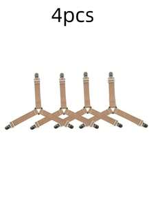 4 件可调节床单/被子/毯子弹性紧固件，三角形可拉伸固定夹，适用于床单、床垫罩、沙发垫、羽绒被夹、金属夹