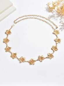 1pc Gold Minimalist Bohemian Style Camellia Smiling Face Luxury Design Waist Chain, Suitable For Weddings, Parties, Festivals Like Thanksgiving, Halloween, Christmas, Galas, And Daily Wear. Great Gift For Friends And Loved Ones - Gold - View 8