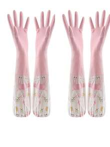 1双植绒防水橡胶洗碗手套（带弹性袖口） - 粉色 - 查看 9