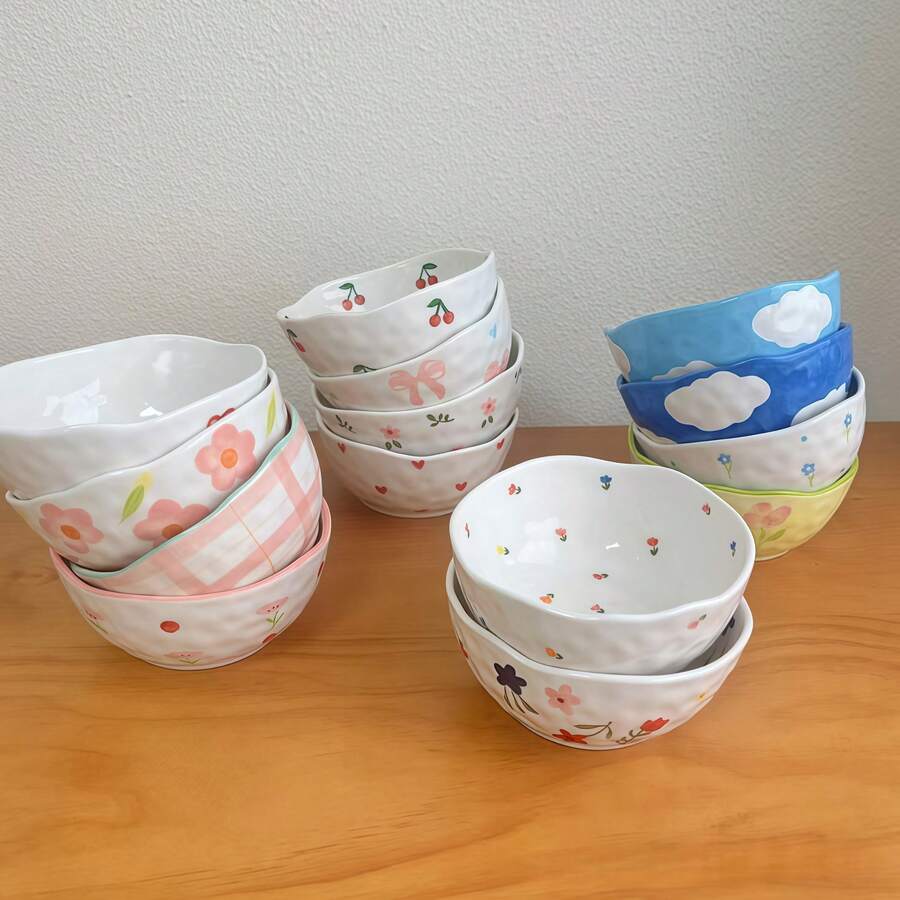 Handmade Asymmetrical Ceramic Bowl & Plate, High-Quality Salad, Fruit, Snack, Dessert, Rice, Soup Bowl - Multicolor - View 1