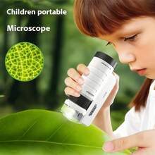 Przenośny ręczny miniaturowy mikroskop z oświetleniem LED, rekwizyty do odgrywania ról dla dzieci - powiększenie 60X–200X, idealny do eksploracji na świeżym powietrzu i edukacyjnej zabawy, materiał ABS, dostępny w kolorze niebieskim/czarnym
