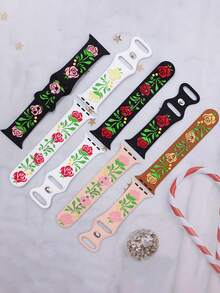 1pc Elegant 3D Embossed Colorful Rose Silicone Strap Strap Compatible With Apple Watch Band 38mm 40mm 41mm 42mm 44mm 45mm 49mm (S10 42)Mm (S10 46)Mm Women, Fashionable Soft Silicone Sports Band Compatible With Iwatch Series 11 Ultra 3 SE3 Ultra 2 S10 SE2 9 8 7 SE 6 5 4 3 2 1, Perfect Gift For Thanksgiving,Halloween,Birthdays,Valentine's Day Gift,For All Ages.