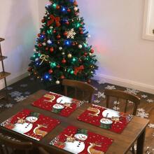 1 pieza/4 piezas/6 piezas/100 piezas Vajilla con patrón de muñeco de nieve y alce, aislante térmico, de poliéster lavable a máquina, vajilla protectora, decoración central, decoración diaria para la sala de estar familiar, adecuada para decoración de reuniones grupales