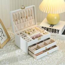 3 Layer Jewelry Box, Jewelry Holder Organizer With Jewelry Organizer Drawer, Large Jewelry Boxes & Organizer With Velvet Earring Organizer, Lockable Jewelry Holder, Unique Gifts For Women Mom (White) - 1PCS - 查看 6
