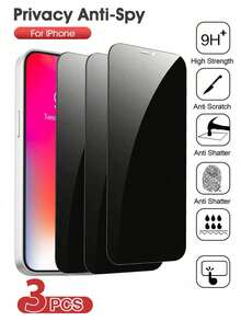 ZYSHI 3pcs Anti-Spy Tempered Glass Screen Protector, Anti-Scratch, Anti-Peeping, 2.5D Edge Full Coverage, 9H Hardness, Compatible With IPhone 15/15 Pro, 17 Pro Max/17 Air - Clear - View 20