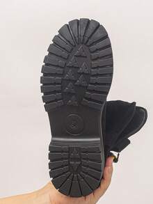 بوت نسائية موضة، بوت سميكة الأربطة، بوت كاحل غربية بلون واحد مزينة بالخرز، للعطلات