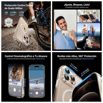 Funda Magntica para, Case Antidesgaste, Anti - Amarillo con Proteccin de la Lente y Cadas, Antigolpes Respaldo Transparente, Carcasa 6.5 Pulgadas