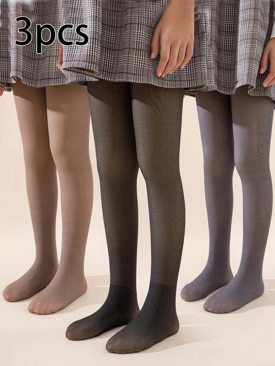 3 Cặp quần tất trẻ em màu đen, lót nhiệt, thoáng khí, ấm áp, dành cho bé gái, mùa thu/đông - Nhiều màu - Xem 1