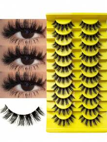 10 Pairs Full False Lashes Strip D Curl Faux Mink Cat Eye Look Tail Elongated Strip Lashes 10 Pairs Of Fluffy Artificial Mink Eyelashes Slim False Eyelashes Thick False Eyelashes Curling False Eyelashes 3D Natural False Eyelashes Suitable For Holiday Parties Halloween Christmas False Eyelashes Cat Eye Lashes For Various Occasions - Black - View 2