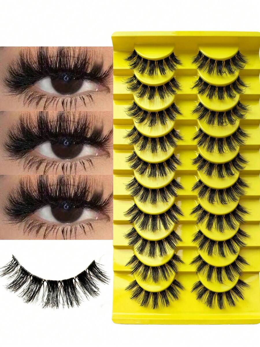 10 Pairs Full False Lashes Strip D Curl Faux Mink Cat Eye Look Tail Elongated Strip Lashes 10 Pairs Of Fluffy Artificial Mink Eyelashes Slim False Eyelashes Thick False Eyelashes Curling False Eyelashes 3D Natural False Eyelashes Suitable For Holiday Parties Halloween Christmas False Eyelashes Cat Eye Lashes For Various Occasions