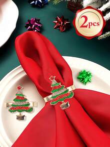 2-12pcs Luxury Christmas Tree Napkin Rings, Crafted With Exquisite Enamel Finish, Made Of High-Quality Alloy Material, Suitable For Weddings, Birthdays, Banquets, Holiday Outdoor Parties, Daily Dining Table Decor, Beautiful Accessories To Celebrate Christmas