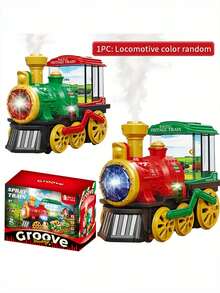 电动蒸汽火车玩具，带蒸汽机车、烟雾、灯光和音效碰撞效果，可360度旋转的圣诞火车卡车玩具，适合作为1-6岁男孩女孩的生日礼物。