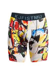 4-Pack Men's Boxer Briefs,  Extended Length With Graffiti Patterns - Elastic, Breathable, Soft And Comfortable - Home, Party, Everyday Underwear - KJFISTMU - 彩色 - 查看 2