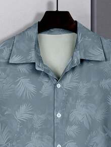 Men's Vintage Old Money Style Polyester Four-Way Stretch Digital Print Summer Short-Sleeve Shirt Stylish And Versatile, Lightweight Fabric Ideal For Everyday Casual Wear Perfect For Travel And Outings - Blue - View 3