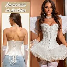 BSMKD Corset de Encaje para Mujer, Faja Corset Busto Modeladora Sexy, Corsé con Huesos de Acero y Extensor, para Todas las Ocasiones - blanco - Ver 12
