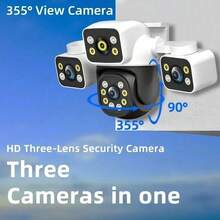 6K 12MP WiFi IP摄像头，三镜头，10倍光学变焦，防水，自动跟踪，云台半球型，安防监控，兼容IPC360Home APP - 黑與白 - 查看 3