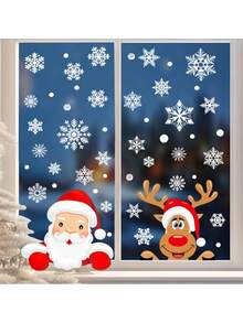 Pegatinas de ventana navideñas, pegatinas de copos de nieve, pegatinas de copos de nieve, Papá Noel y renos de dibujos animados para decoración de fiestas, pegatinas estáticas de invierno para ventanas, pegatinas navideñas, adecuadas para decoración de fiestas navideñas, pegatinas de ventana de invierno, decoración de fiestas - Multicolor - Ver 15