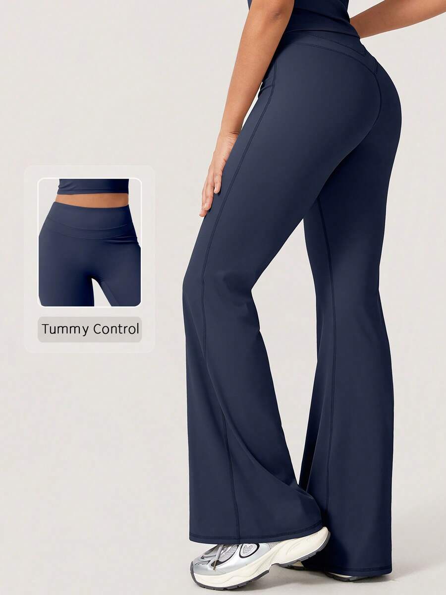 NcmRyu 1件装女士高腰V型提拉塑形喇叭运动紧身裤 - 藏蓝色 - 查看 1