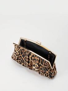 简约复古通勤风格黑色 PU 皮革多口袋女士手提包、单肩包和斜挎包、Y2K 风格。适合女士礼服派对、婚礼、大学生、返校、校园、商务旅行、旅行、时尚豹纹女士钱包豹纹回归、优雅女士手拿包 - 棕色 - 查看 6