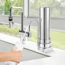 SanBouSi Countertop Filtration System Stainless Steel Countertop Filter Modern Faucet Water Filter Alkaline Water Filter For Home Kitchen Bathroom - Silver - View 1