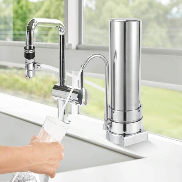 SanBouSi Sistema de filtración de encimera de acero inoxidable, filtro de agua moderno de encimera, filtro de agua alcalina para el hogar, cocina y baño