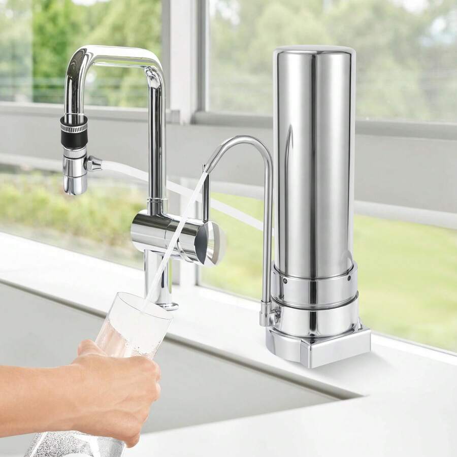 SanBouSi Countertop Filtration System Stainless Steel Countertop Filter Modern Faucet Water Filter Alkaline Water Filter For Home Kitchen Bathroom - Silver - View 1