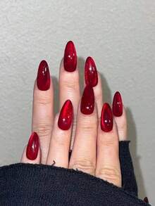 24pcs/Set Y2K Aesthetic Blood Red Crystal Cat Eye Press-On Nails, Long Almond Red Cat Eye Acrylic False Nails, Includes 1pc Jelly Gel And 1pc Nail File, Suitable For Women And Girls Daily Wear, Rave Party Manicure Supplies. Warehouse Tail Goods,Random Delivery. - 布朗 2 - 查看 9