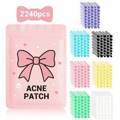 2240 miếng dán hình ngôi sao (7 màu), miếng dán mặt - Không mùi, không paraben - Dành cho cả nam và nữ, phù hợp với mọi loại da, không hương liệu, không thành phần khác 1400/1120/560/280/40 miếng