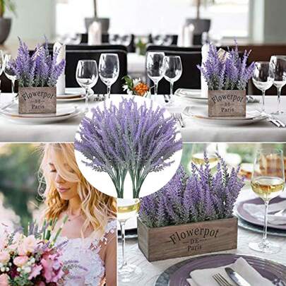 2pcs Artificial Lavender Flower Bouquet, Plastic Fake Plants, Purple Flowers, Home Decor, Wedding, Kitchen, Garden, Balcony, Windowsill Planter, Office Desk Ornament, Indoor/Outdoor Decoration, Party, Garden, Balcony, DIY Wreath Decor, Decorative Accents