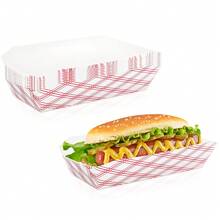 10件/20件/50件一次性纸质食物船散装红白格子纸质食物托盘纸质热狗托盘食物盛装船用于小吃三明治玉米片派对烧烤野餐 - 彩色 - 查看 3