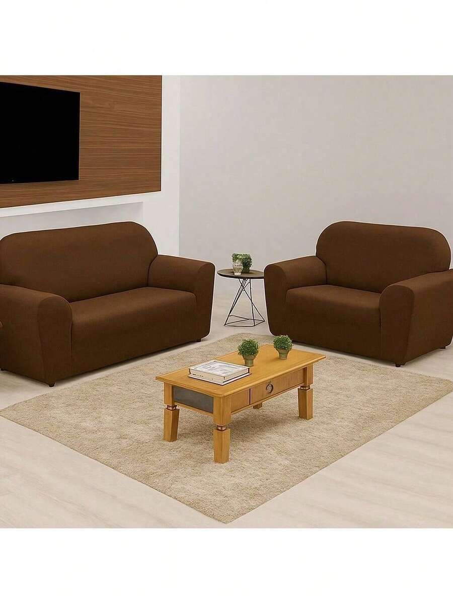 3 And 2-Seater Sofa Cover Kit, King Size GG, Plain, Various Colors, Gel Mesh - 鏽棕色 - 查看 1